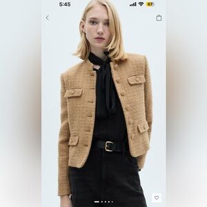 NWT Mango Elegant Tan Tweed Jacket small